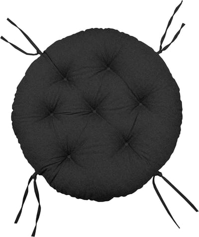 Papasan Stoelkussen - Rond Kussen Zitkussen - Buiten Zitten - Gewatteerd Met Lussen - 50cm - Zwart