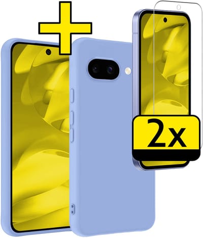 Hoesje - Met 2x Screenprotector - Geschikt voor Google Pixel 9a - Sterk & Shockproof - Back Cover - Siliconen Case - Telefoon Hoes - Telefoonhoesjes - Lichtblauw