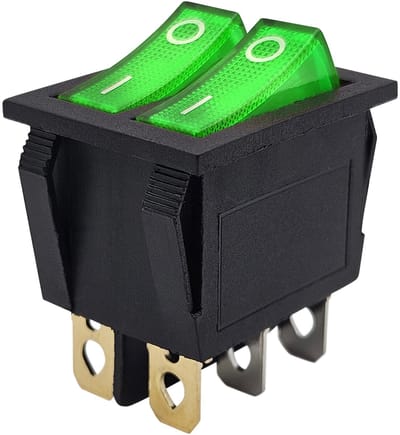 ProRide Dubbele Wipschakelaar ON-OFF KCD6-202 - 3 Polig - 250V/16A - 30x22mm - Groen met controlelampje