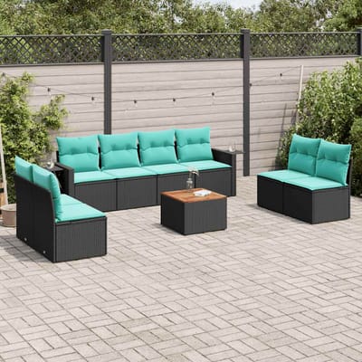 vidaXL - 9-delige - tuinbankset - met - kussens - van - zwart - polyrotan
