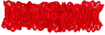 Kousenband grote maat - rood kant met strikje en roosje