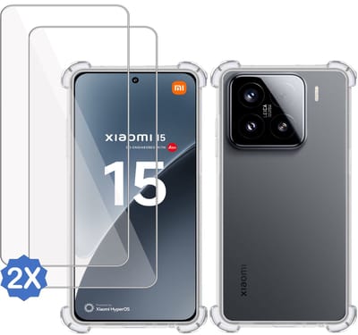 TechNow Hoesje + 2x Screenprotector geschikt voor Xiaomi 15 Hoesje Screenprotector - Tempered Glass - Extreme Shock Case Transparant