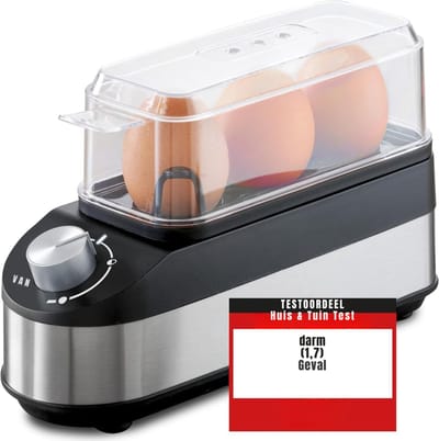REN® Eierkoker Electrisch - Eierkoker - Eierkoker met Timer - van zacht tot hard - Voor 3 eiren - Zwart / Zilver - 22cm x 8cm x 14cm