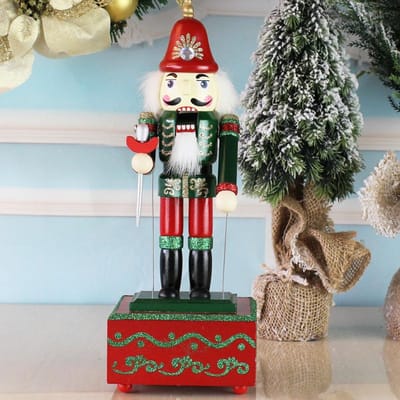 31cm Grote Notenkraker Kerstdecoratie Traditionele Houten Notenkraker Muziekdoos voor Feestelijke Kerst Verjaardagsfeest Ht056 black