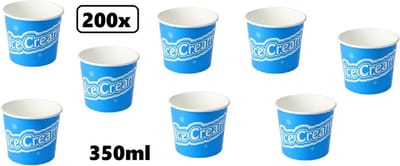 200x IJsbeker IceCream 350ml blauw karton - schepijs softijs ijsje zomer festival thema feest party