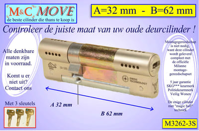 M&C MOVE - High-tech Security deurcilinder - SKG*** - 32x62 mm - Politiekeurmerk Veilig Wonen - inclusief gereedschap MilaNNE montageset