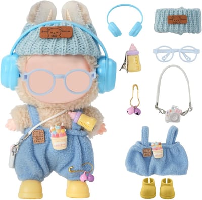 Poppenkleding Set - Outfit Accessoires - Poppen Aankleden - 8 Delige Set - 17cm Poppen - Blauw