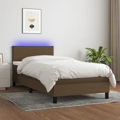 vidaXL - Boxspring - met - matras - en - LED - stof - donkerbruin - 90x190 - cm