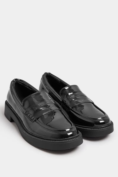 Yours Loafers Met Dikke Zool In Een (Extra) Brede Pasvorm In Zwart Lakleersize 38EEE