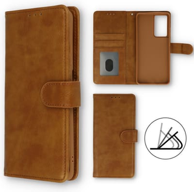 HB Hoesje Geschikt voor Samsung Galaxy S22 - Bruin - Luxe Kunstlederen Portemonnee Book Case