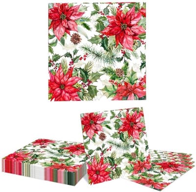 Papierservetten 20 Stuks - Dubbellaags Absorberend - Kerstster Motief - Feestmaaltijden - Winter - Perfect voor Diner - Servetten