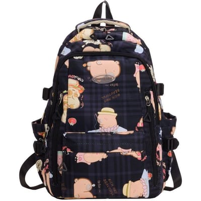 Cartoon rugzak met grote capaciteit voor mannen en vrouwen, college-stijl, schattige kleine frisse schooltas met print