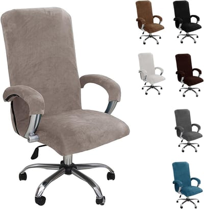 Elastische Velours Stoelhoes voor Kantoorstoel met Armleuningen, Verwijderbaar en Wasbaar, Lichtbruin XL, Ideaal voor Gaming en Kantoorgebruik