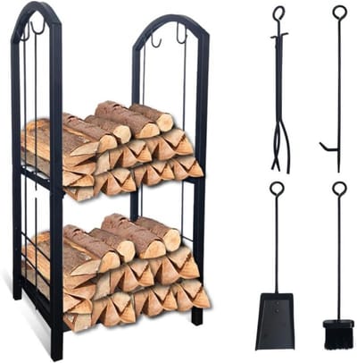MKSS® Haardhoutopslag - Brandhout Rek voor Binnen en Buiten - Haardhout Mand - Staal - Zwart