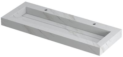INK Pitch Wastafel Keramische Slab Centraal met Drain en Front en Side Skirts Zonder Kraangat - 1200x450x90 mm - Calacatta Mat