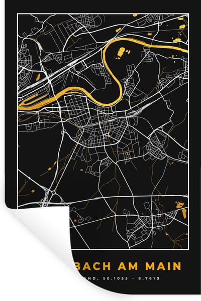 Muurstickers - Sticker Folie - Goud – Duitsland – Plattegrond – Gold – Stadskaart – Kaart – Offenbach am Main - 20x30 cm - Plakfolie - Muurstickers Kinderkamer - Zelfklevend Behang - Zelfklevend behangpapier - Stickerfolie