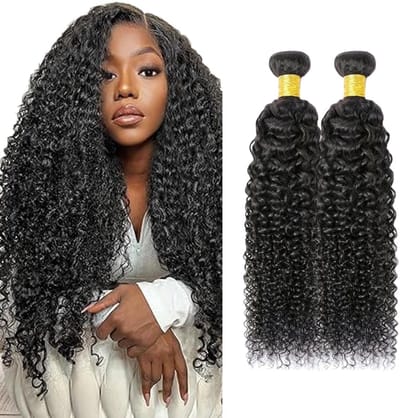 Menselijk Haar Bundels - Natuurlijk Zwart Haar - Haarverlenging - Kinky Krul Textuur - 2 Bundels 26 Inch - Natuurlijk Zwart