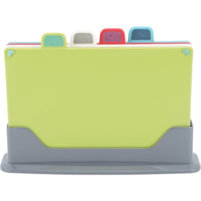 4 Stuks Plastic Snijplank Set met Opbergstandaard 4 Kleur Antislip Snijplank voor Diverse Voedingsmiddelen gray