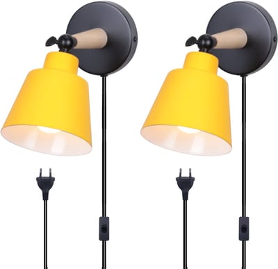 2 Stuks Wandlamp Slaapkamer Moderne Binnenwandlamp Verstelbare met Stekkerschakelaar Wandverlichting Woonkamer Geel