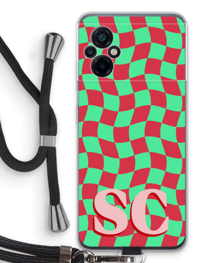 Gepersonaliseerd - Case Company® - Hoesje met koord geschikt voor Xiaomi Poco M5 hoesje met Koord - Grid Monogram - Telefoonhoesje met Zwart Koord - Bescherming aan alle Kanten en Over de Schermrand