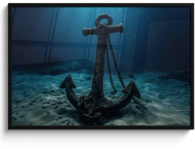 Poster in lijst - Fotolijst 120x80 cm - Posters - Anker - Ijzer - Zeebodem - Zand - Posterlijst zwart - Decoratie - Wanddecoratie woonkamer - Muurdecoratie slaapkamer