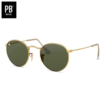 PB Sunglasses - Round Polarised - Zonnebril heren en dames - Gepolariseerde lenzen - Ronde zonnebril - Gouden metalen frame