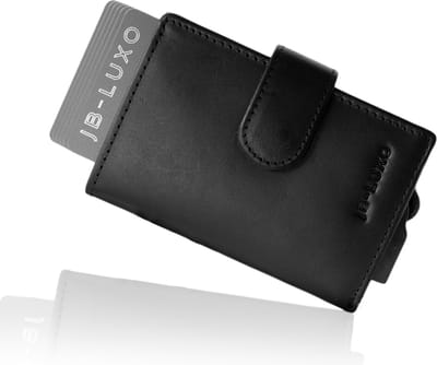 JB-Luxo Pasjeshouder - Uitschuifbaar - RFID Anti-Skim - 12 Pasjes - Met Ritsvak - Zwart - Leer en Aluminium
