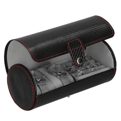Springos Horlogedoos - Horlogebox - Sieraden - Carbon - Zwart - 2 Horloges
