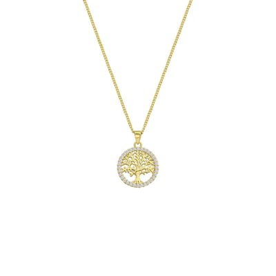 Lucardi Dames Ketting levensboom zirkonia - Echt Zilver - Ketting - Cadeau - 45 cm - Goudkleurig