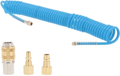 Spiraalslang PU - Persluchtslang Flexibel - Gereedschap Aansluiten - Inclusief Nippels - 7.5 meter - Blauw