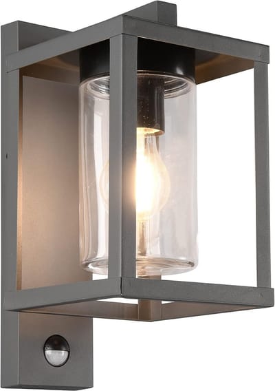 Buitenwandlamp met bewegingssensor en E27 fitting - Antraciet gegoten aluminium