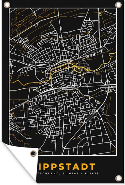 Muurdecoratie Stadskaart – Plattegrond – Duitsland – Goud – Lippstadt – Kaart - 120x180 cm - Tuinposter - Tuindoek