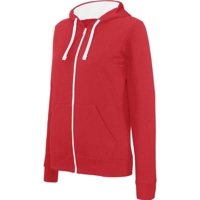 Kariban Damessweater met rits en capuchon in contrasterende kleur K467 - Red / White - S