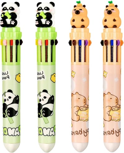 10-in-1 Multicoloured Balpen Set - 4 Stuks, 0.5mm Kleurpotloden voor Studenten, Kantoor en Kinderen, Perfect als Paasgeschenk en Creatieve Schrijfgerei