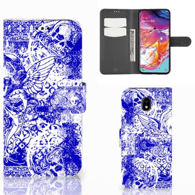 Telefoonhoesje met Naam Samsung Galaxy A70 Angel Skull Blauw