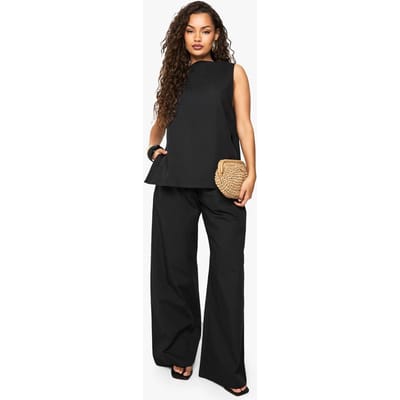 boohoo Dames Poplin Mouwloze Blouse & Wijde Pijp Broek Co-ord | Black | Maat: 6