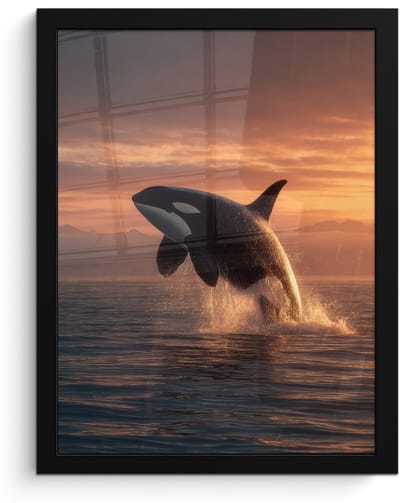 Poster in lijst - Fotolijst 30x40 cm - Posters - Orka - Zee - Zonsondergang - Posterlijst zwart - Decoratie - Wanddecoratie woonkamer - Muurdecoratie slaapkamer