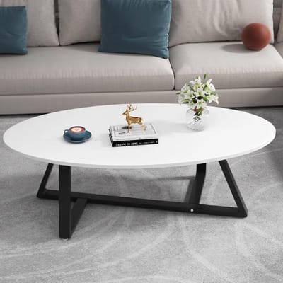 Ovale Salontafel - Middentafel Bank - Woonkamer Inrichten - Stevig Metalen Frame - 100x50x45CM - Zwart