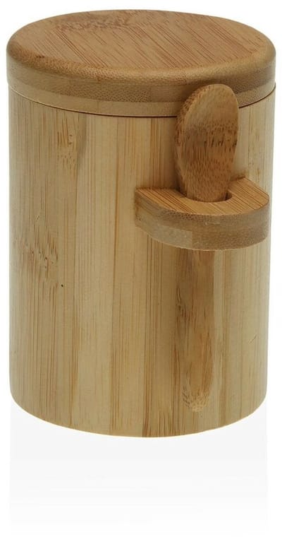 Doodadeals® Bamboe Suikerpot – Duurzaam Natuurlijk – Suiker- of Zoutpot – 7,5×10,3×10 cm – Bamboe – Lichtbruin