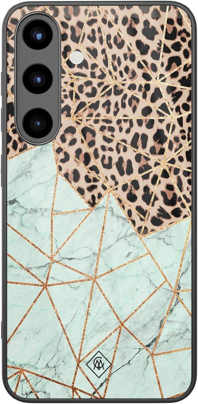 Casimoda® hoesje - Geschikt voor Samsung Galaxy S25 - Luipaard Marmer Mint - Luxe Hard Case Zwart - Backcover telefoonhoesje - Mint