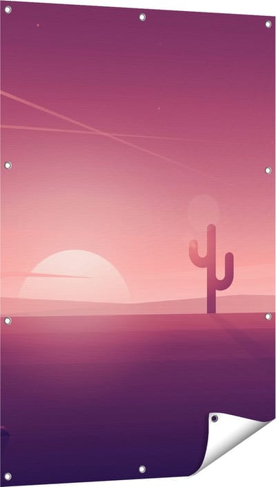 Gards Tuinposter Zonsondergang in de Woestijn met een Cactus - 80x120 cm - Tuindoek - Tuindecoratie - Wanddecoratie buiten - Tuinschilderij