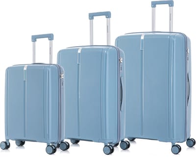 TRAVELERZ - Valencia - 3 Delig kofferset - Handbagage 42L - Medium koffer 67L & Grote koffer 97L - Polypropyleen - Harde schaal - Cijferslot - Lichtgewicht - Flexibel - Duurzaam - Dubbele wielen - Spinner wielen - Poederblauw - Blauw