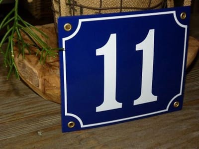 Emaille huisnummer 18x15 blauw/wit nr. 11