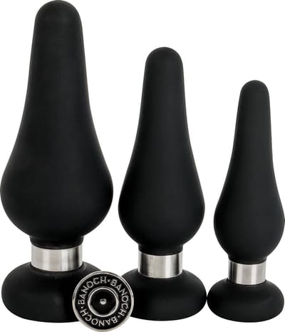Banoch | Buttplug set ring luxe | Siliconen zwart | 3-delig