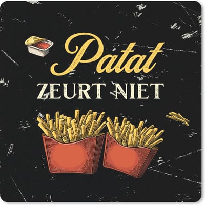 Muismat 20x20 cm - Mousepad Patat - Vintage - Tekst - Muismatten - Cadeau voor vrouw - Cadeau voor man