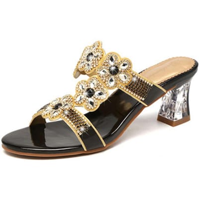 Strass Hoge Hak Comfort Zacht Leer Sandalen Dames Open Teen Zomer Mode Elegant Alles-match Romeinse Strand Schoenen 34 beige