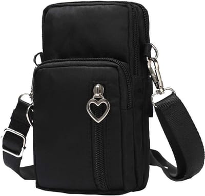 Dames Crossbody Tas Klein Hartvormig Zwart Oxford Stof Schoudertas