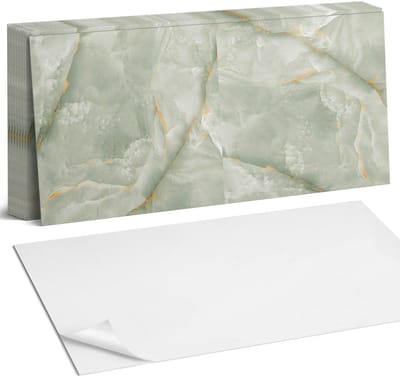 Coloray Plaktegels - Natuurlijk marmerpatroon Zelfklevende Wandtegels - 40 cm x 20 cm - Groente Plaktegels - 10 stuks - Rechthoek PVC Tegels - Plaktegels Badkamer - Vloertegels Zelfklevend - Vinyltegels Vloer Zelfklevend - Portugese Tegels