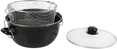 Frituurpan Emaille met Glazen Deksel en Korf - Ø 26cm - Zwart