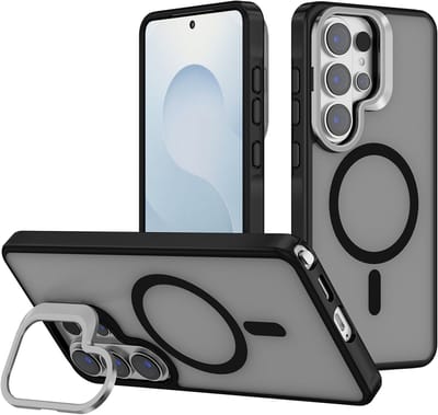 Casemania Hoesje Geschikt voor Samsung Galaxy S26 Ultra - Zwart - Magnetische Bumper Hoesje met Camera Shield Kickstand Telefoonhoesje met Camera Bescherming Geschikt voor MagSafe